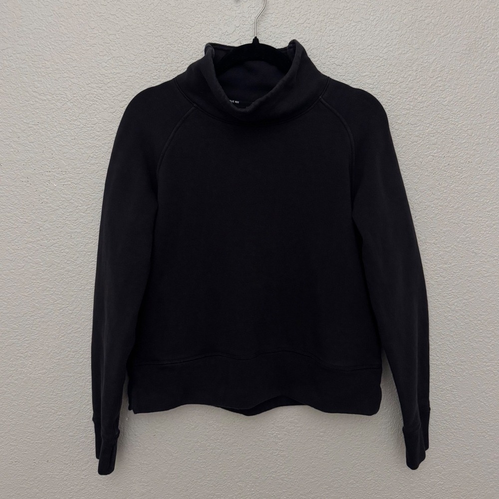 Public Rec Lux Fleece Pullover Sweatshirt Black Funnel Neck Pima Cotton Medium